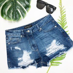 Distressed Highwaisted Denim Shorts